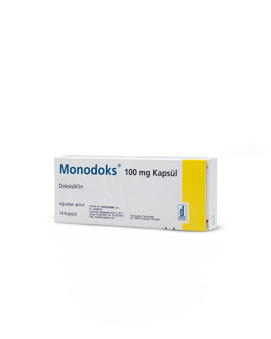 Monodoks doxiciclina 100mg x 14 cápsulas. DEVA