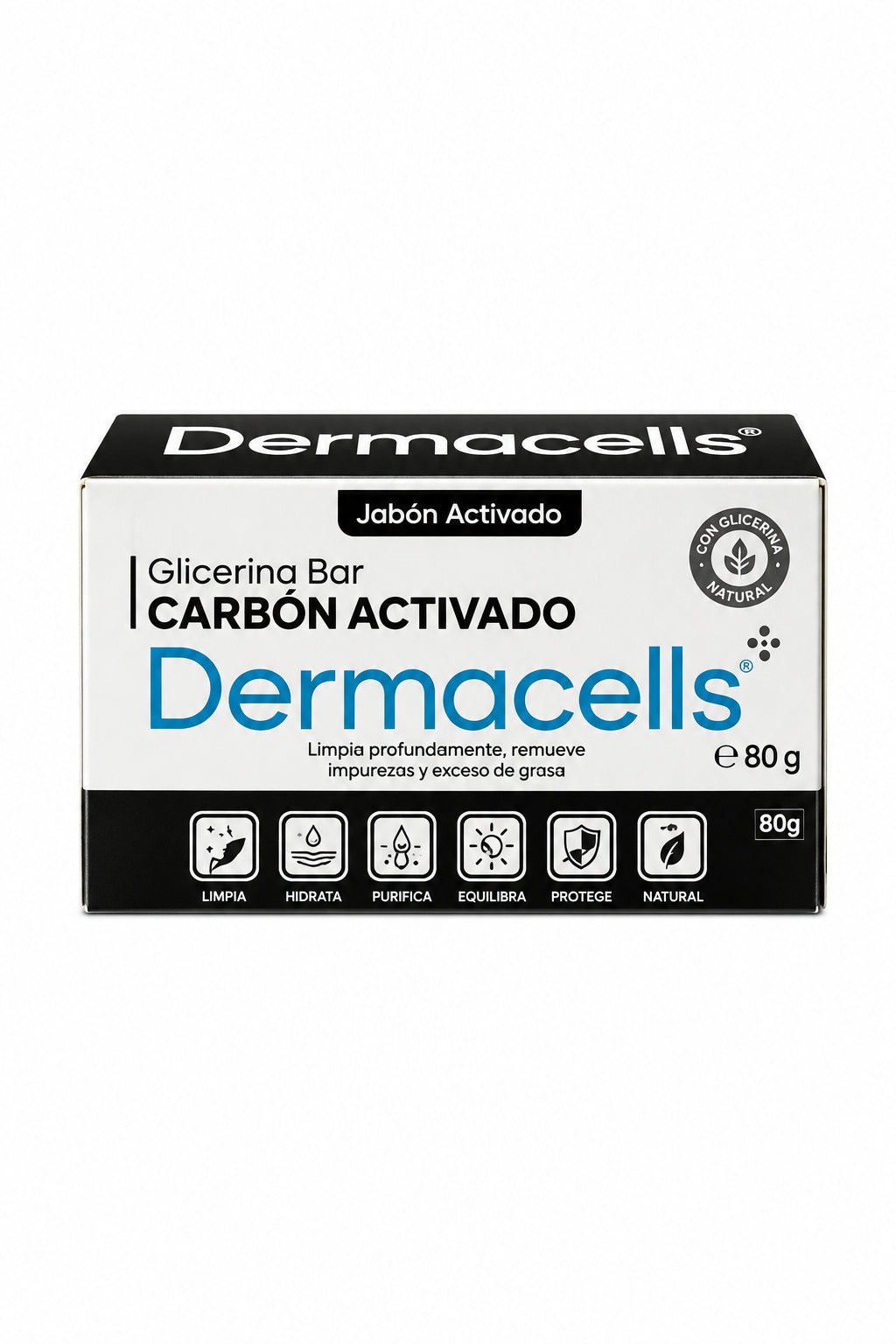 Dermacells jabón de glicerina con carbón activado barra 80g. Living