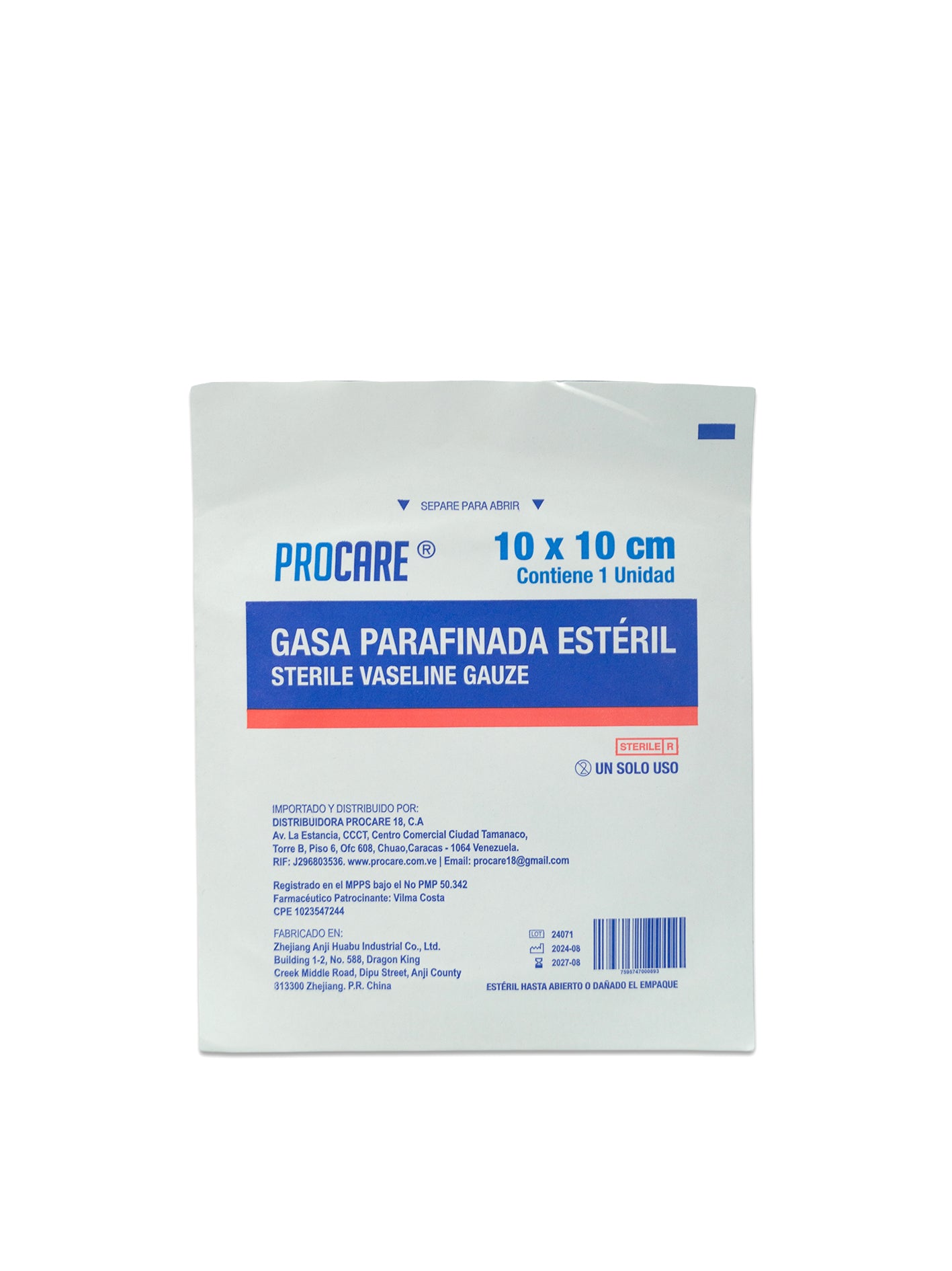 Gasa parafinada 10x10cm 1 und. Procare