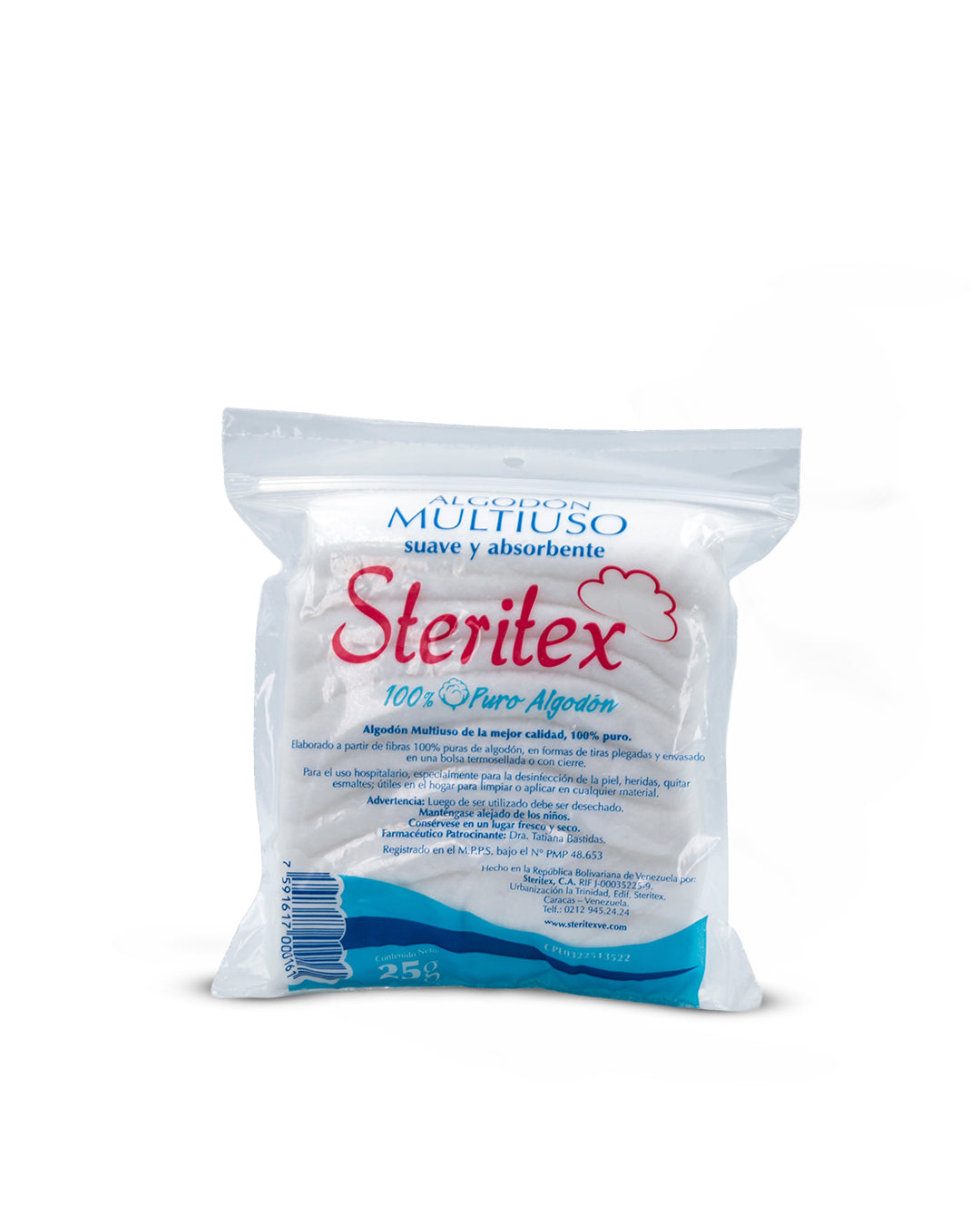 Algodón multiuso tiras plegadas suaves y absorbentes 25g. Steritex
