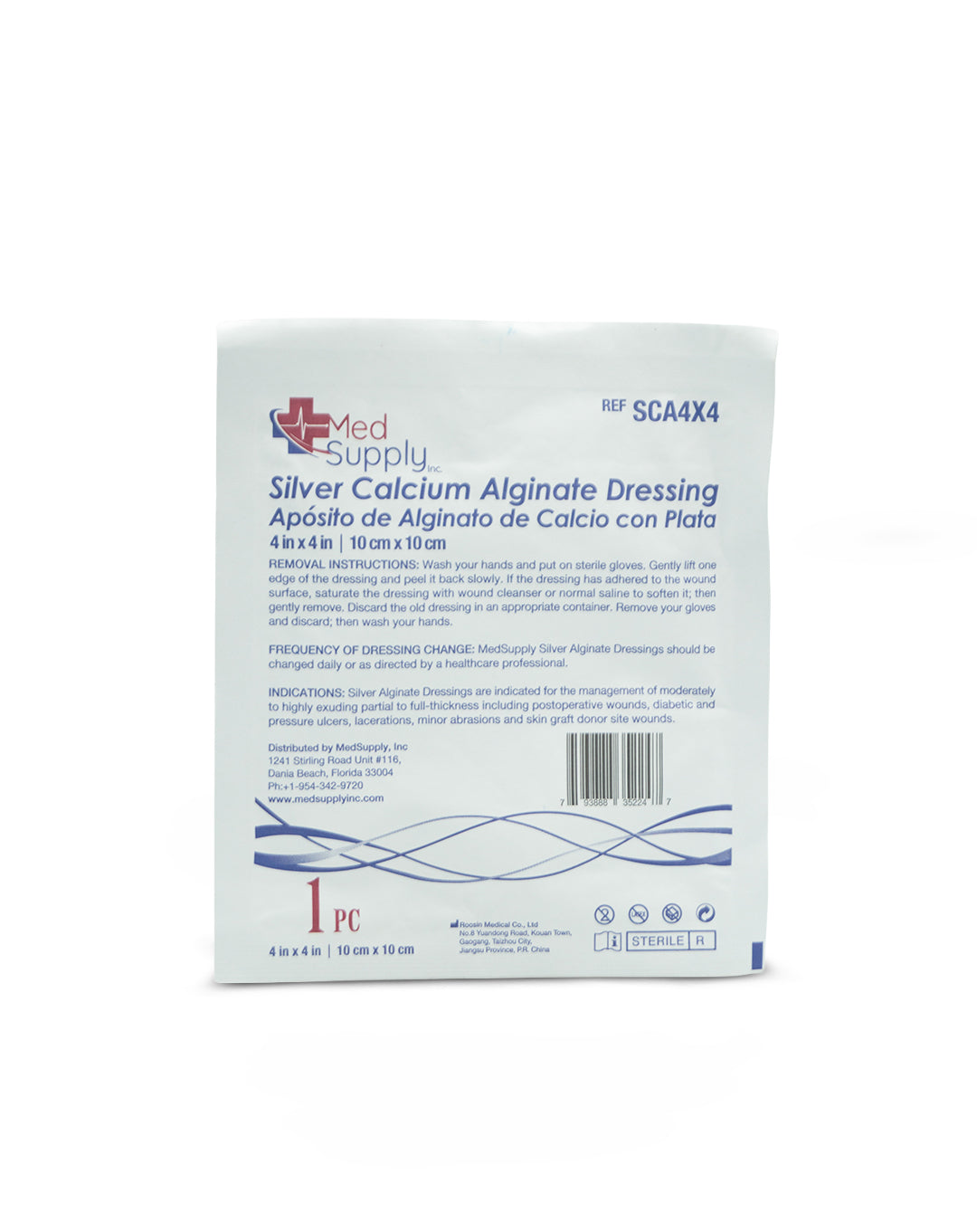 Apósito con alginato de calcio y plata 10x10cm x 1 und. Medsupply