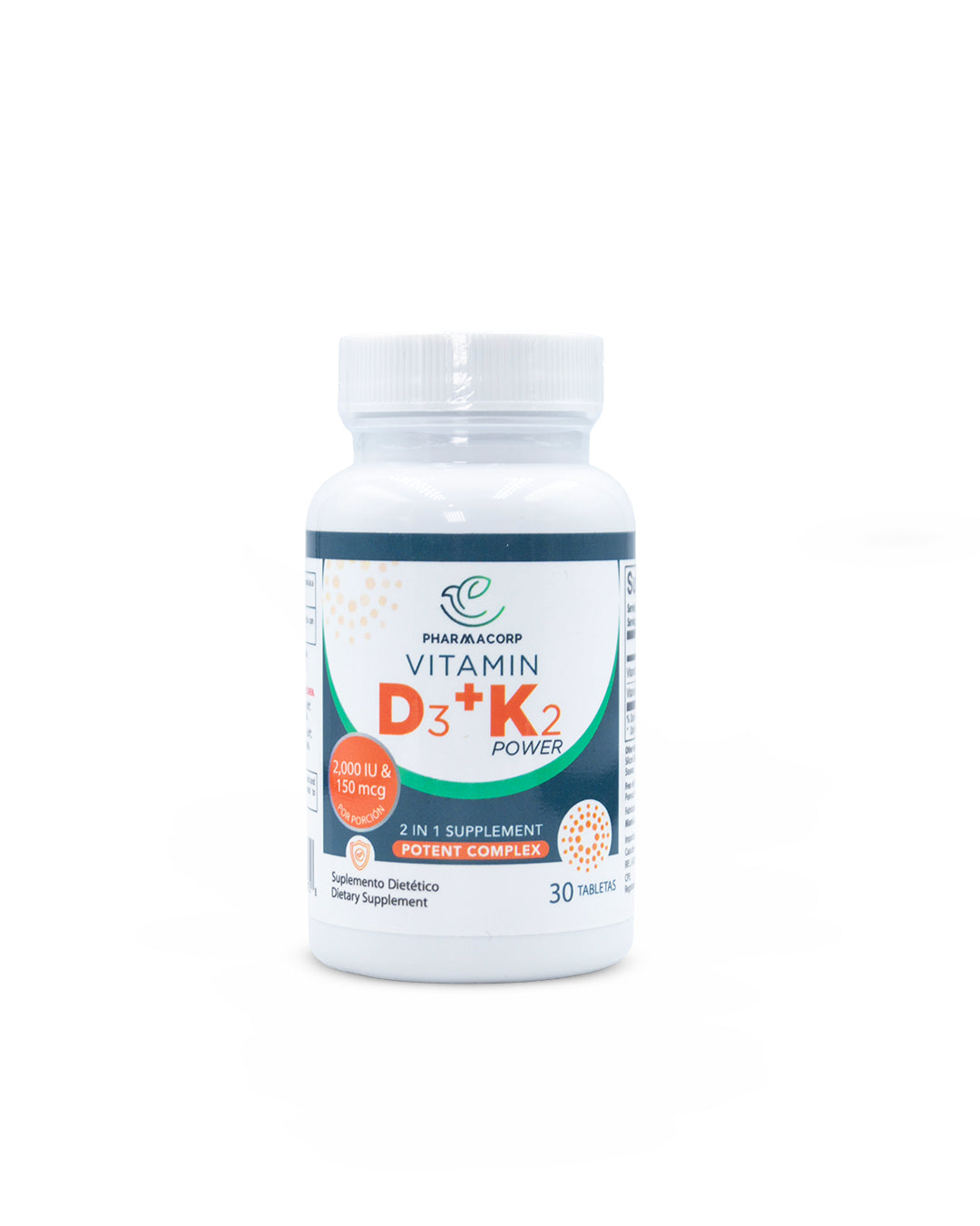 Vitamina D3 con K2 20.000 U.I. - 25mcg x 30 tabletas. Pharmacorp