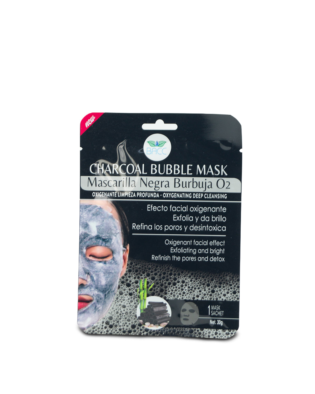 BACC mascarilla negra burbuja oxigena y limpia x 1 und 30g