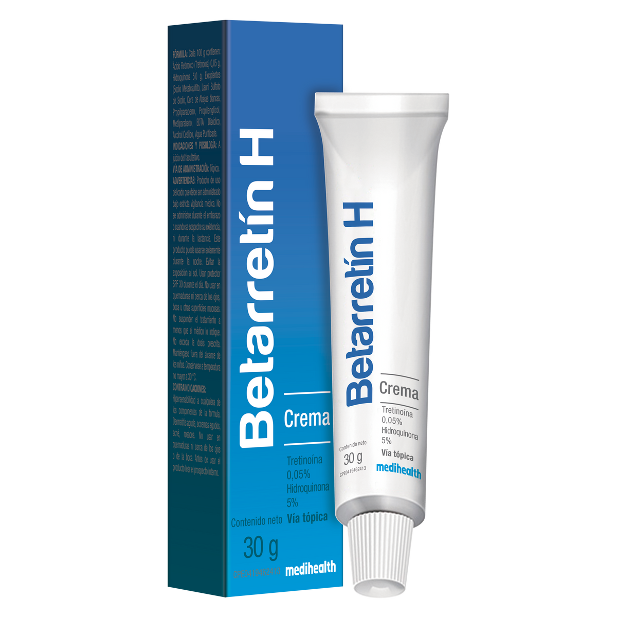 Betarretín H crema tretinoína 0.05% e hidroquinona 5% 30g. Medihealth