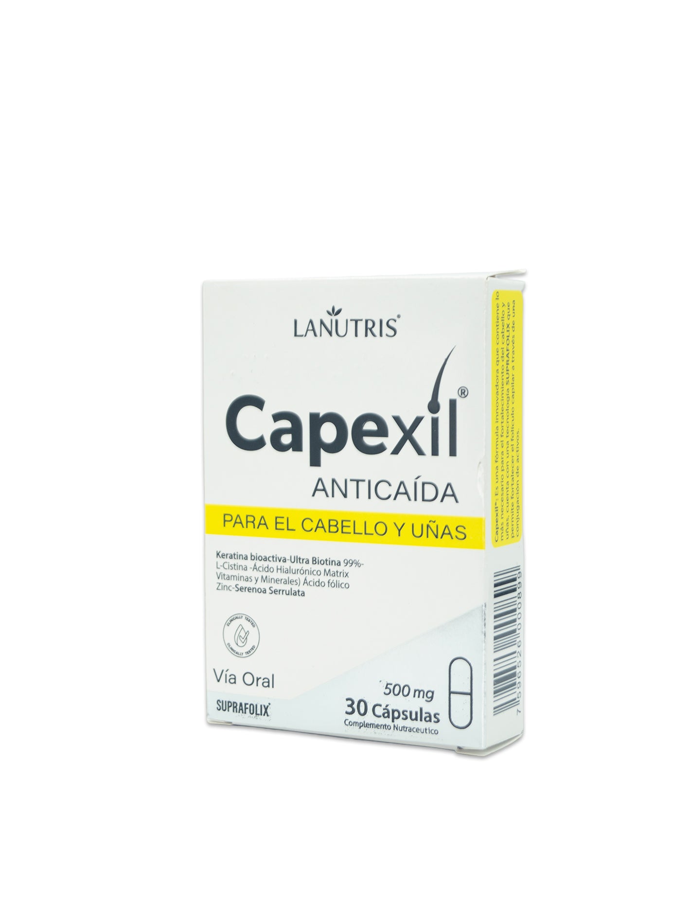 Capexil anticaída 500mg x 30 cápsulas para el cabello y uñas. Lanutris