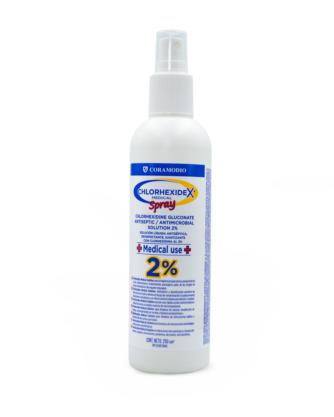 Chlorhexidex 2% solución spray uso médico 250mL. Coramodio