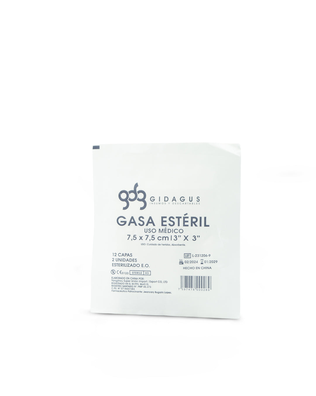 Gasa estéril varios tamaños. 1 sobre x 2 unidades