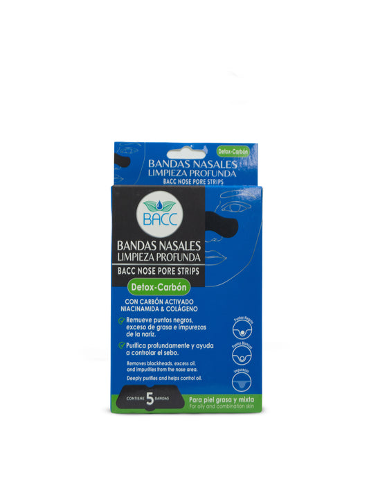 BACC bandas nasales detox carbón limpieza profunda, poros tapados x 5 und