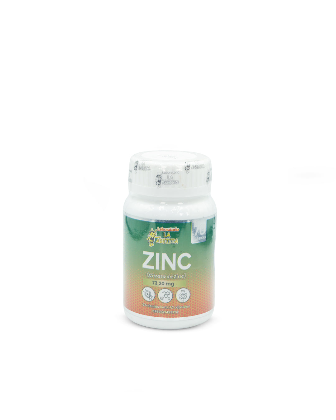 Citrato de zinc 73.2mg. Aporta 25mg zinc elemental x 70 cápsulas. La abejita