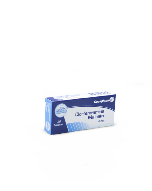 Clorfeniramina antihistamínico de primera generación 4mg x 20 tab. Coaspharma