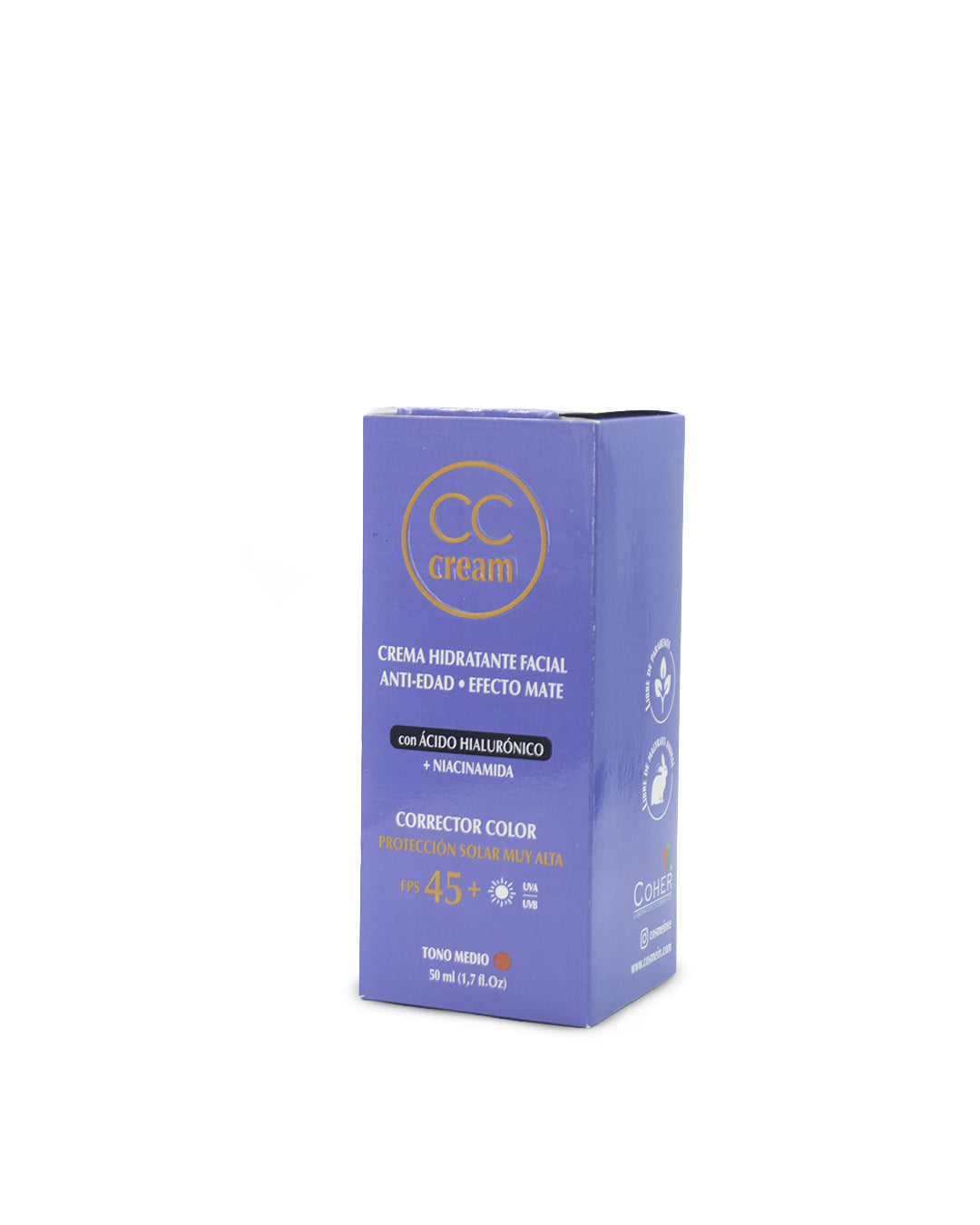 CC cream crema hidratante antiedad efecto mate FPS 45 50mL. Coher