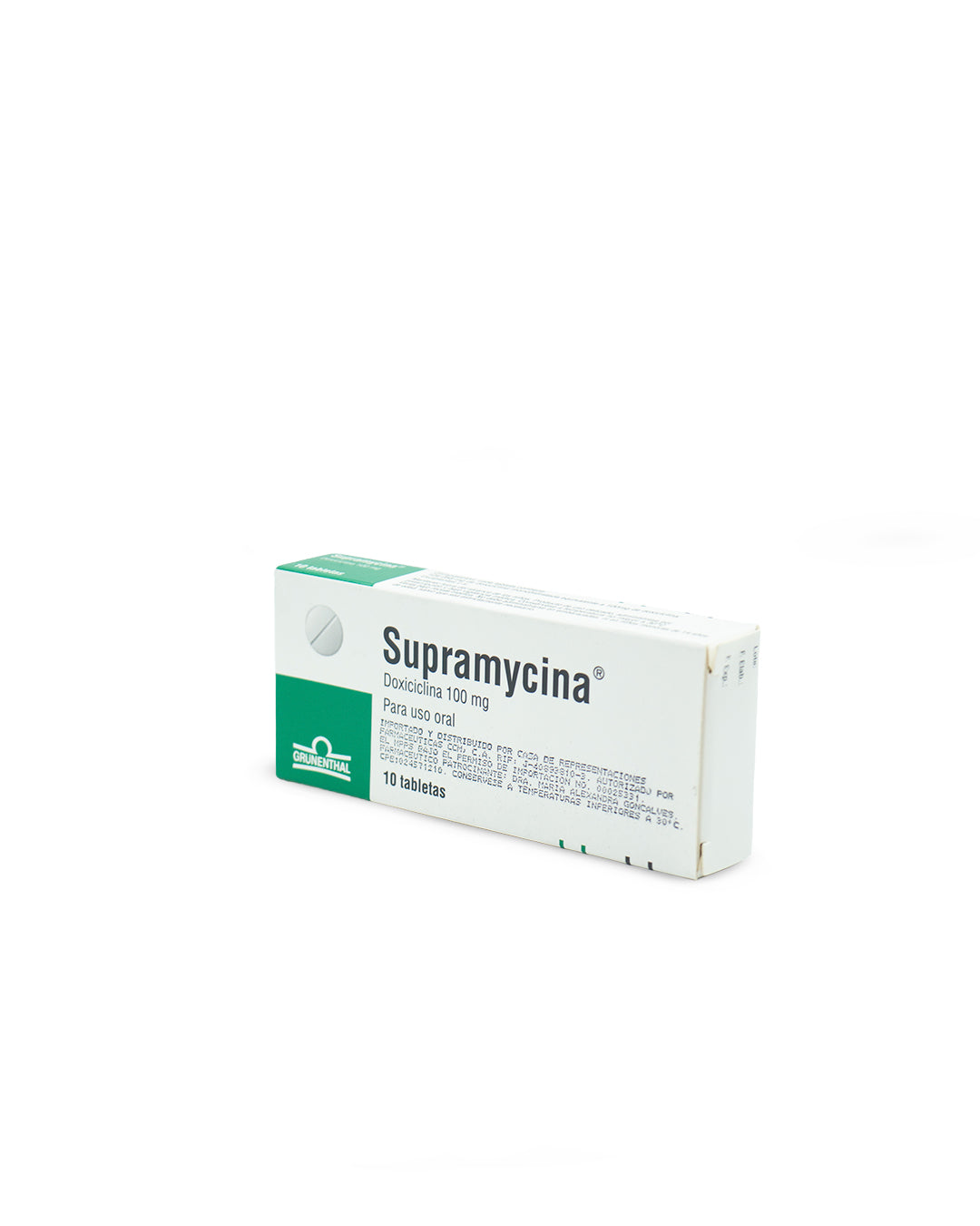 Supramycina doxiciclina 100mg x 10 tabletas. Grunenthal